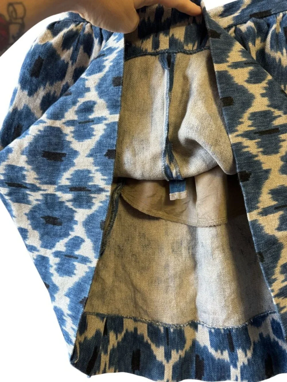 Michael Kors Blue & Ivory Ikat Print Skirt - 6 Linen Back Zipper Design